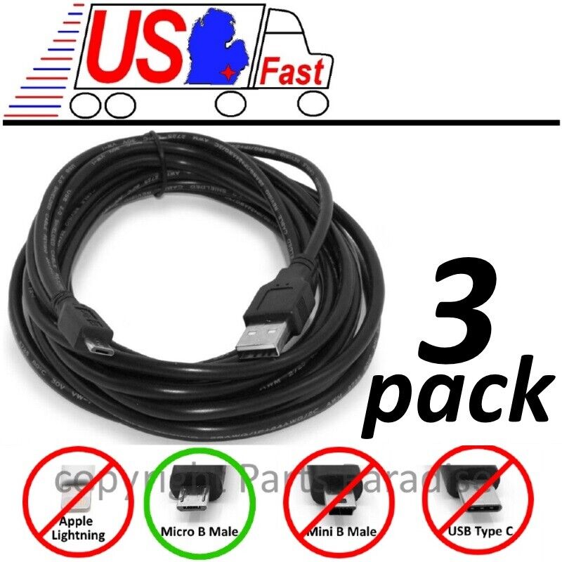 Lot3pk 15ft long USB Micro 5pin Digital Phone/Charger/Sync/Data Cable/Cord/Wire