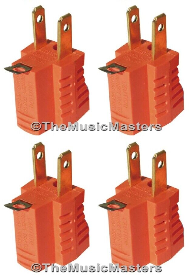 4X Electrical Wall Plug GROUNDING ADAPTERS 3 Prong Socket 2 Prong Plug Orange