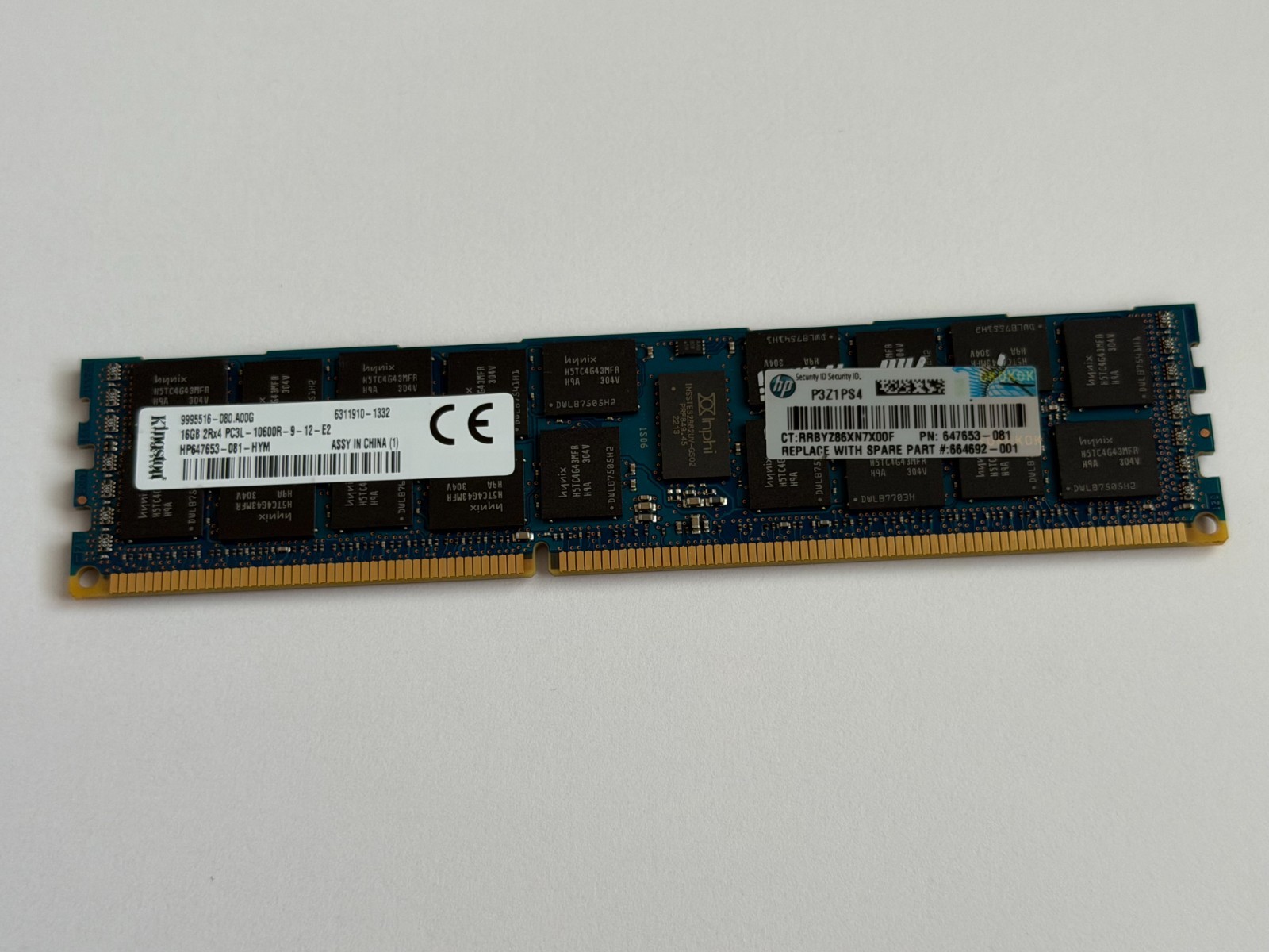 Kingston 16GB (1 Stick) PC3L-10600R DDR3 1333 ECC Reg Memory HP647653-081-HYM