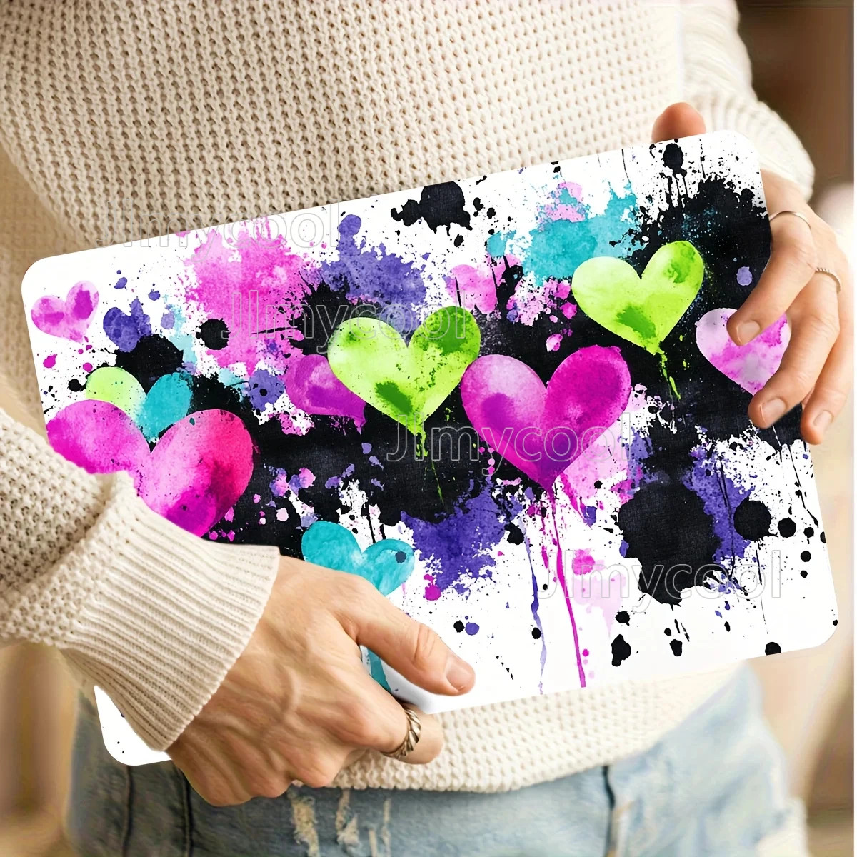 2PCS Colorful Heart Shaped Ink Splash Art Vinyl Laptop Skin