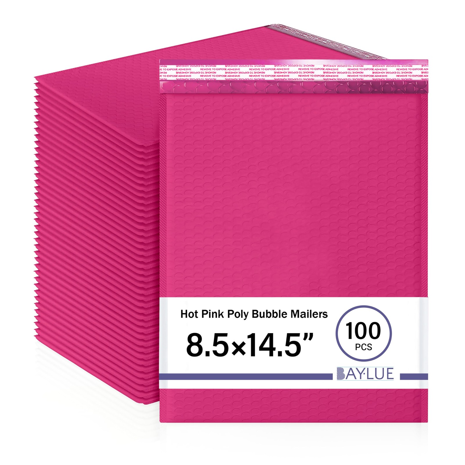 Hot Pink Bubble Mailers 8.5x14.5, Poly Padded Envelopes #3, 100 Pack