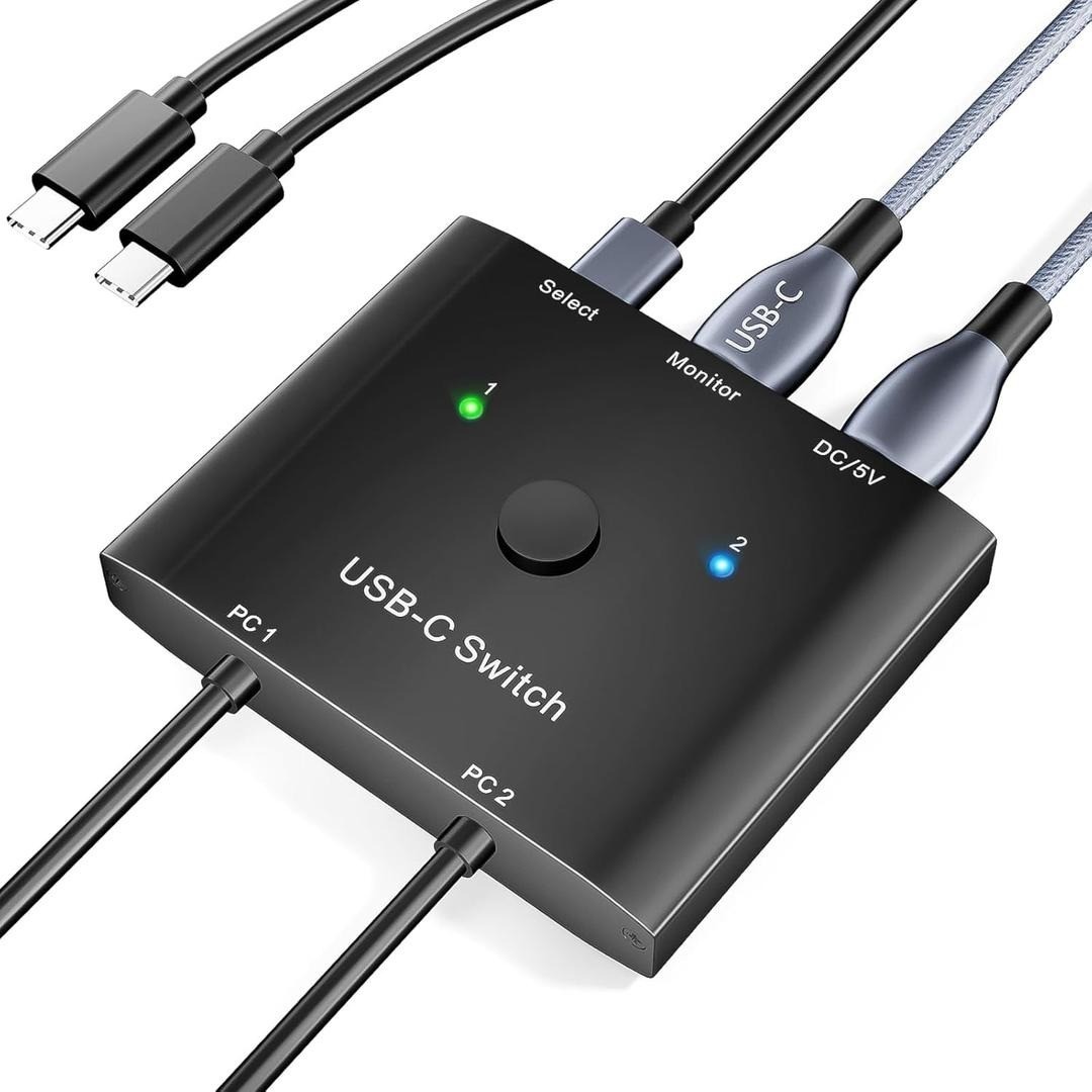 KCEVE USB C Switch 2 in 1 Out, USB Type C KVM Switch 2 Computers 1 Monitor, 8K