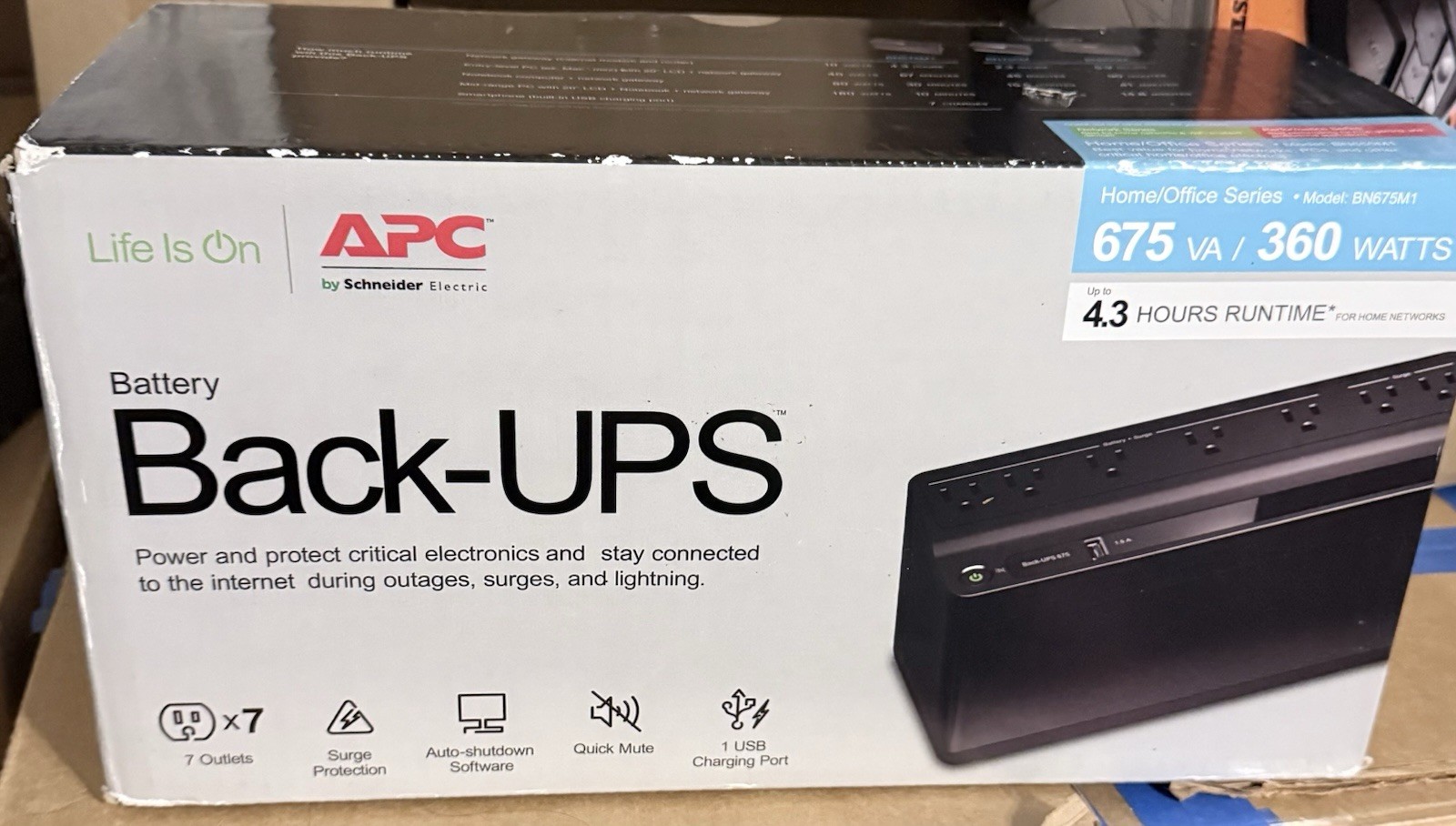 APC Back-UPS BN675M1 675VA 360W 7-Outlet UPS w/ USB Charging Port