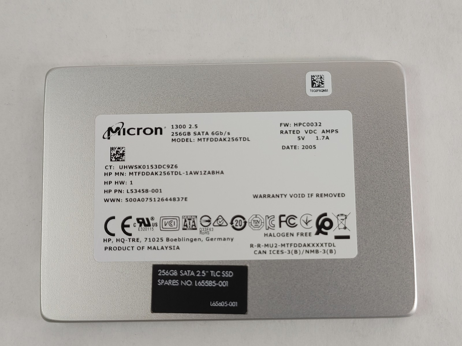 Lot of 5 Micron 1300 MTFDDAK256TDL 256 GB SATA III 2.5 in Solid State Drive