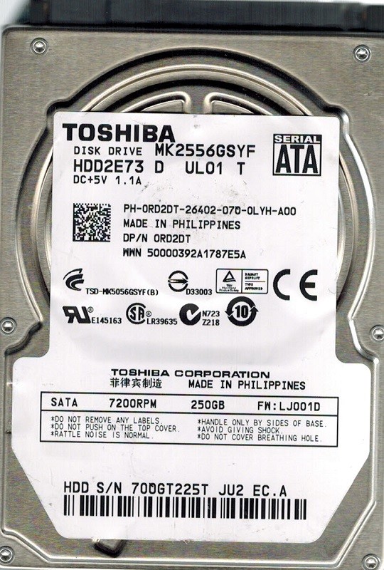 Toshiba MK2556GSYF 250GB HDD2E73 D UL01 T