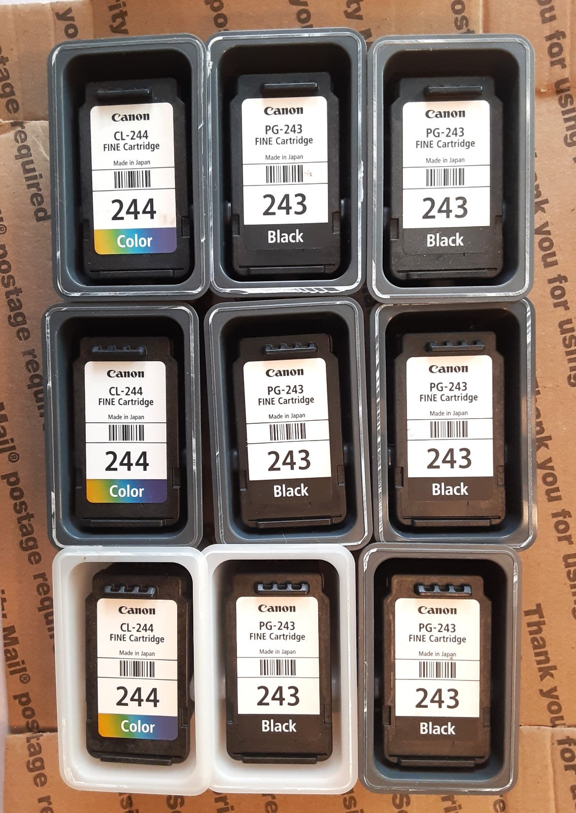 9 Empty Virgin OEM Genuine Canon Ink Cartridges PG243 CL244 -1 open but not used