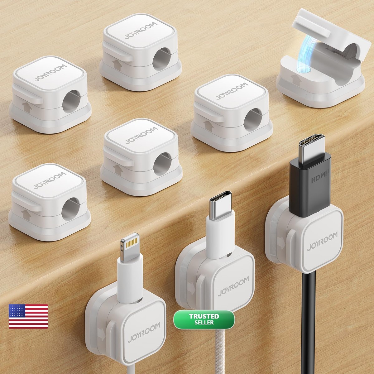 JOYROOM 9 Pack Magnetic Cable Clips Cord Organizer Wire Holder