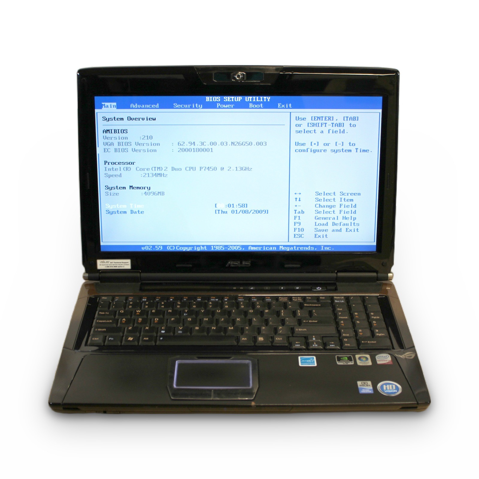 ASUS G50V 15.4in Core 2 Duo P7450 4GB No Drive, OS, Power Cord