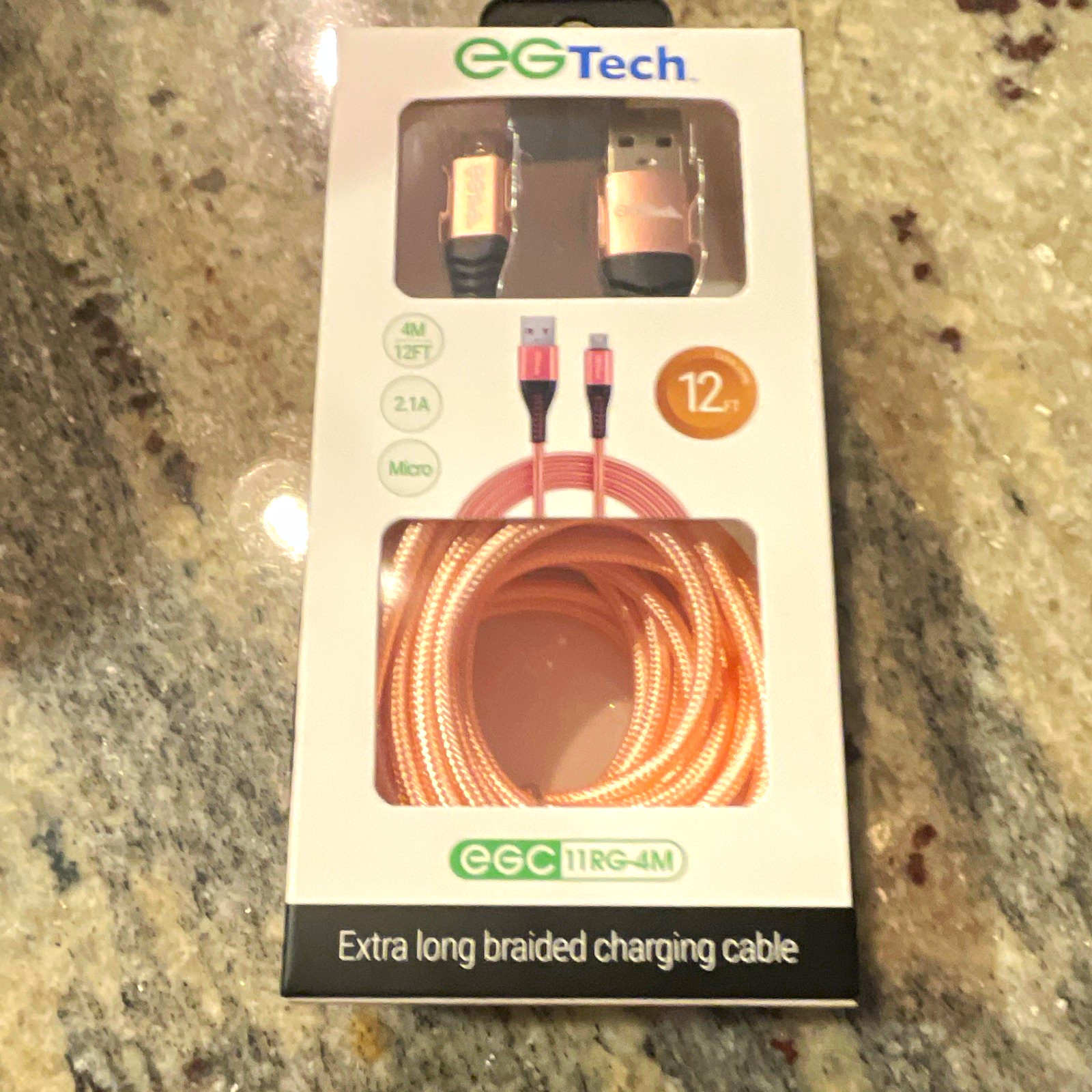 eGTech Braided USB to Micro USB Cable 12 ft Extra Long Rose Gold