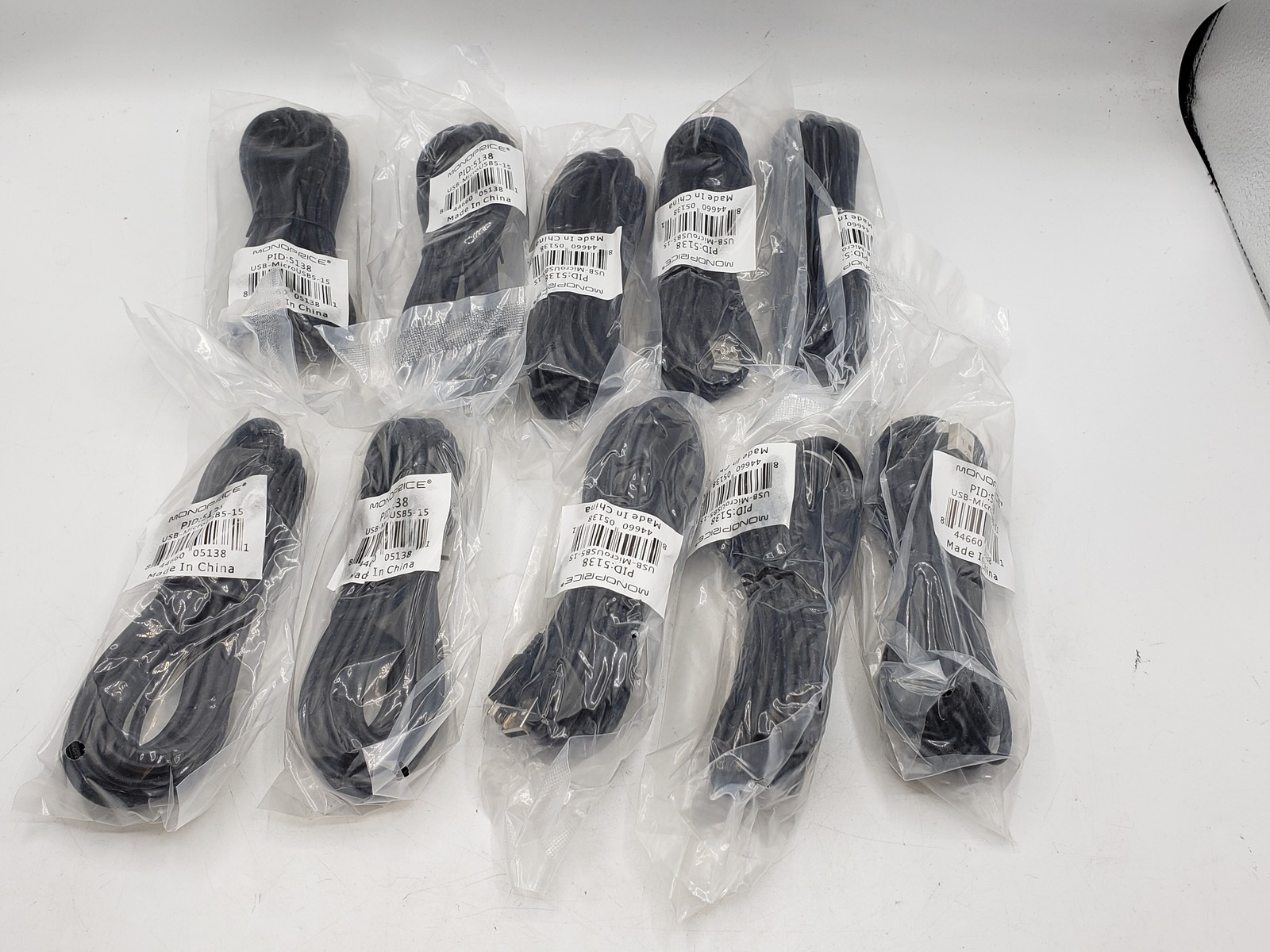 LOT OF 10 NEW SEALED MONOPRICE 15 feet USB to Micro USB 5138 