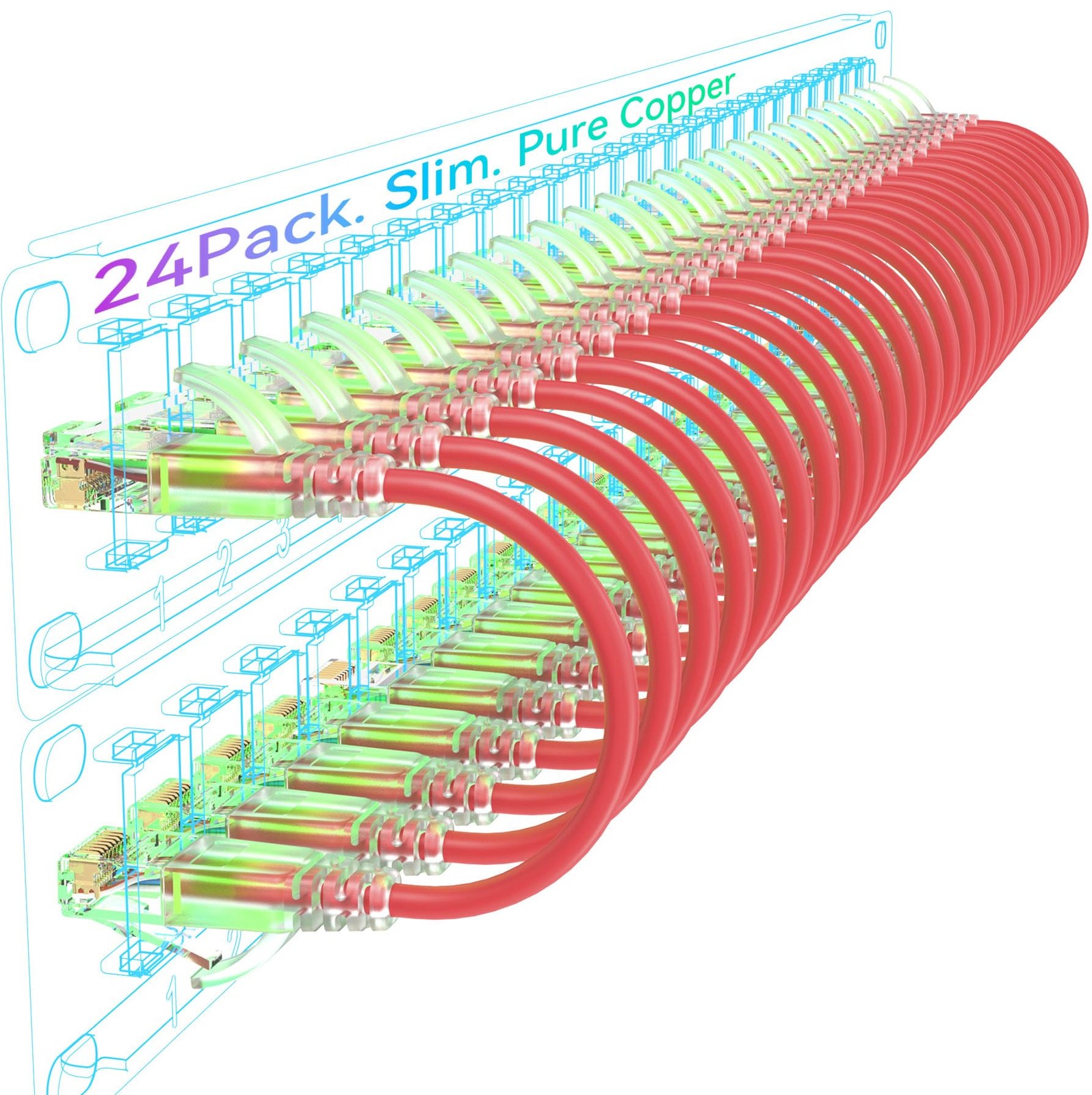 Sokqovt Cat6a Patch Cables Slim 5ft (24 Pack), Flexible Cat6 Ethernet Patch