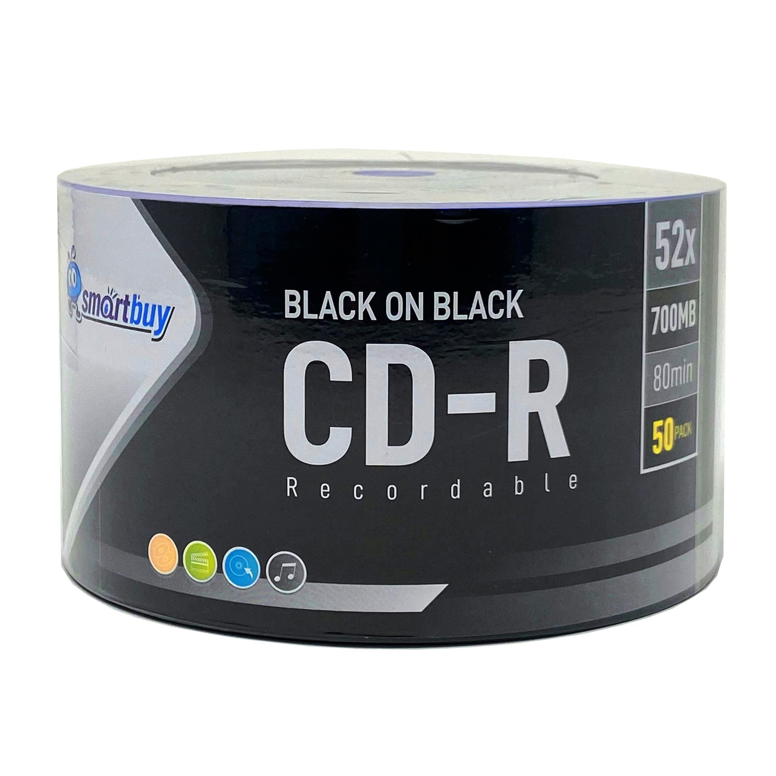 50 Pack Smartbuy CD-R 52X 700MB 80 Mins Double Side Black Vinyl Blank Disc | Max