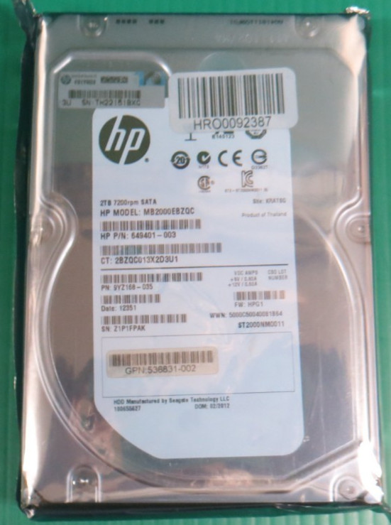 HP / Seagate 2TB / 64MB SATA / 7.2K /3.5” HDD ST2000NM0011 / 649401-003 / REFURB