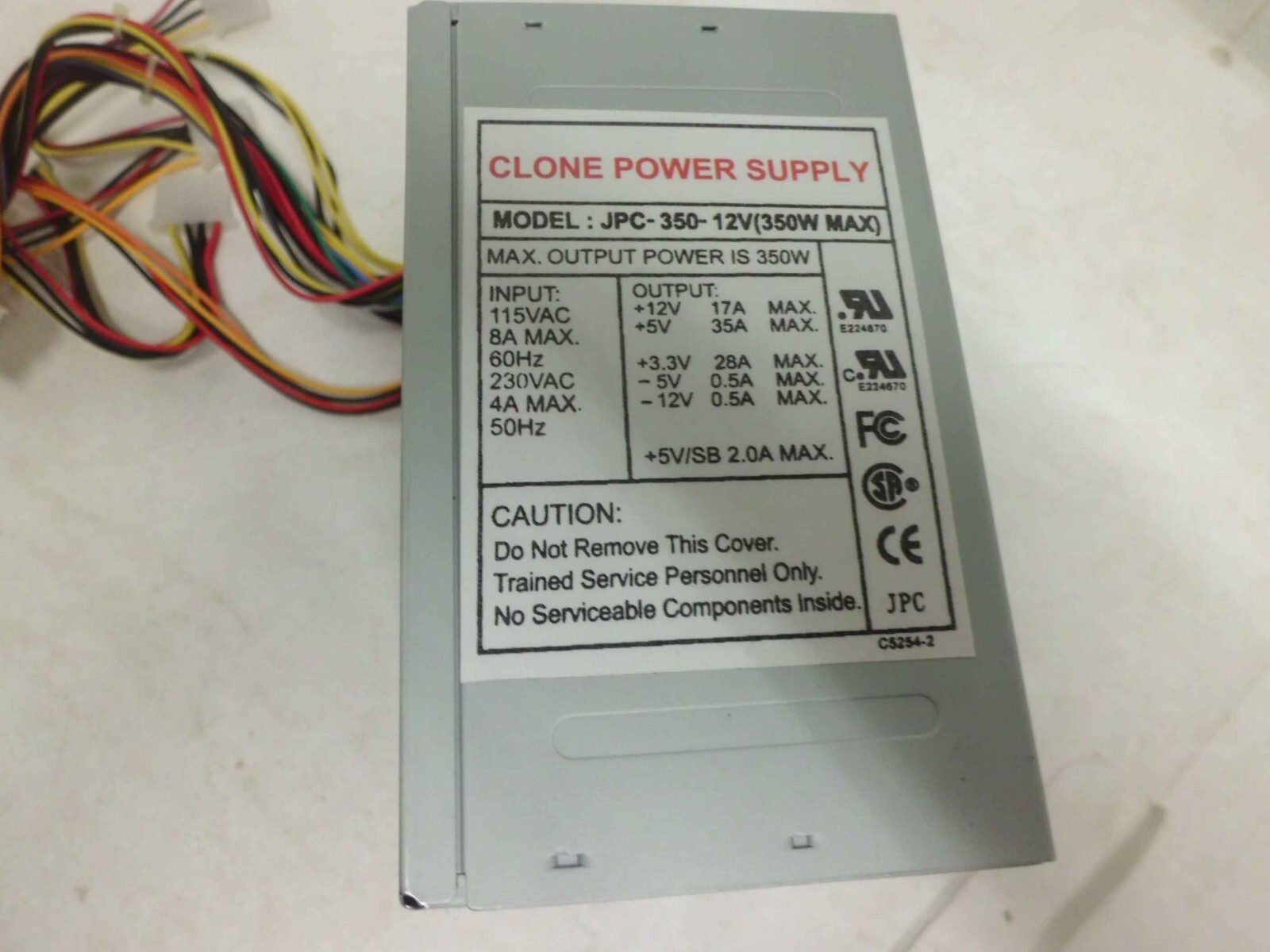 JPC-350-12V CLONE POWER SUPPLY 350W MAX ATX 20 PIN CONNECTOR