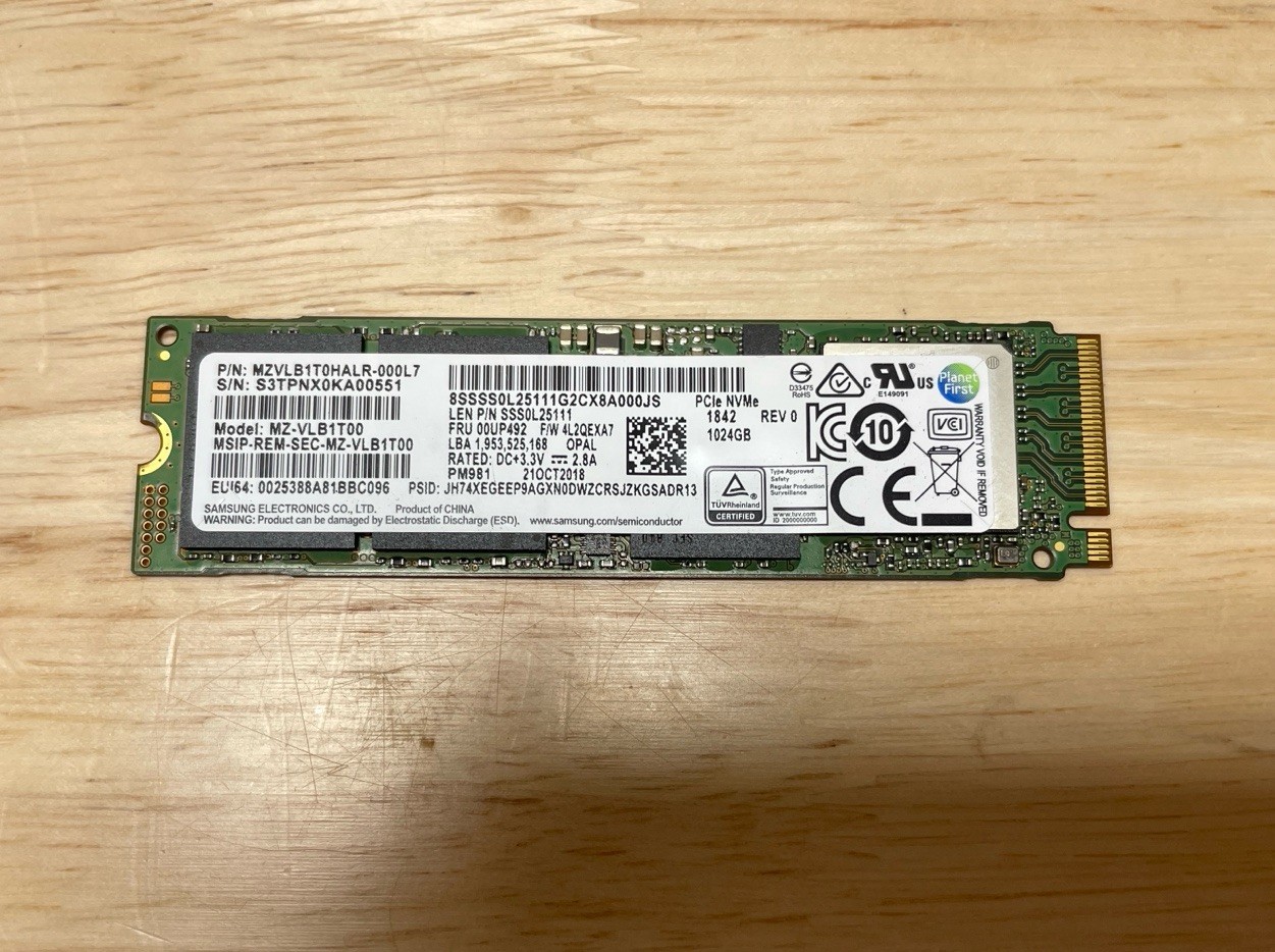 Samsung PM981 1TB NVMe M.2 2280 SSD MZVLB1T0HALR-000L7 96% Health