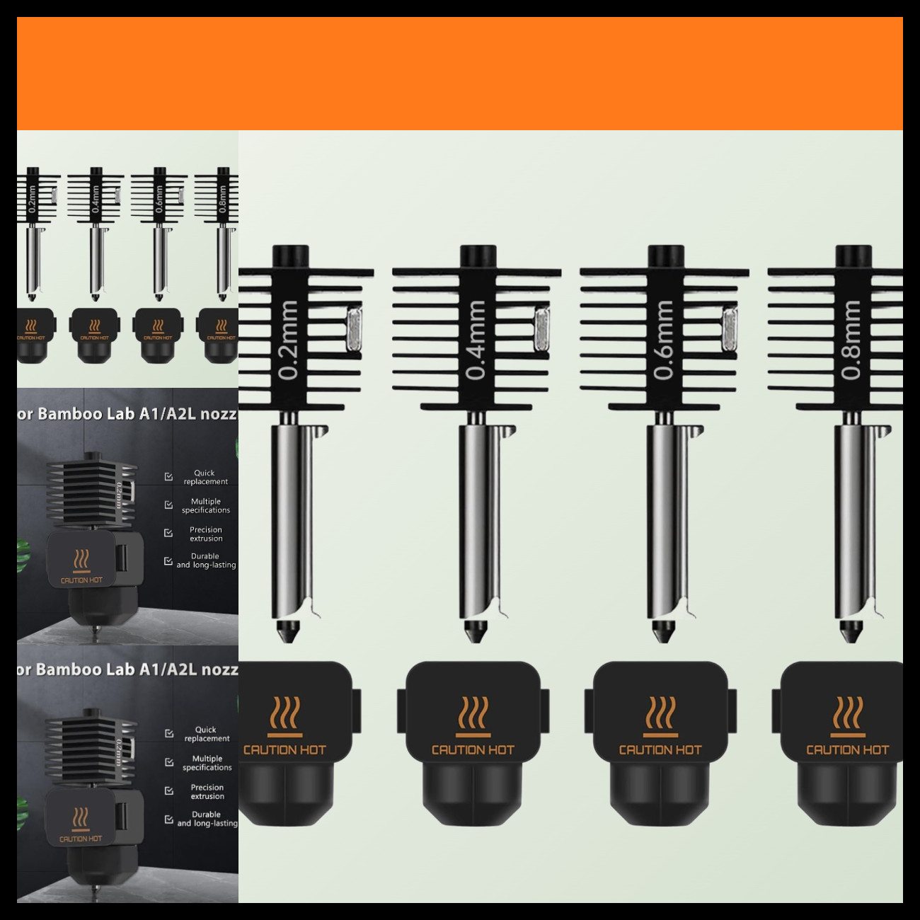4-Pack Bamboo A1 mini/A1/A2L Hotend Kit, 0.2/0.4/0.6/0.8mm Hardened Steel