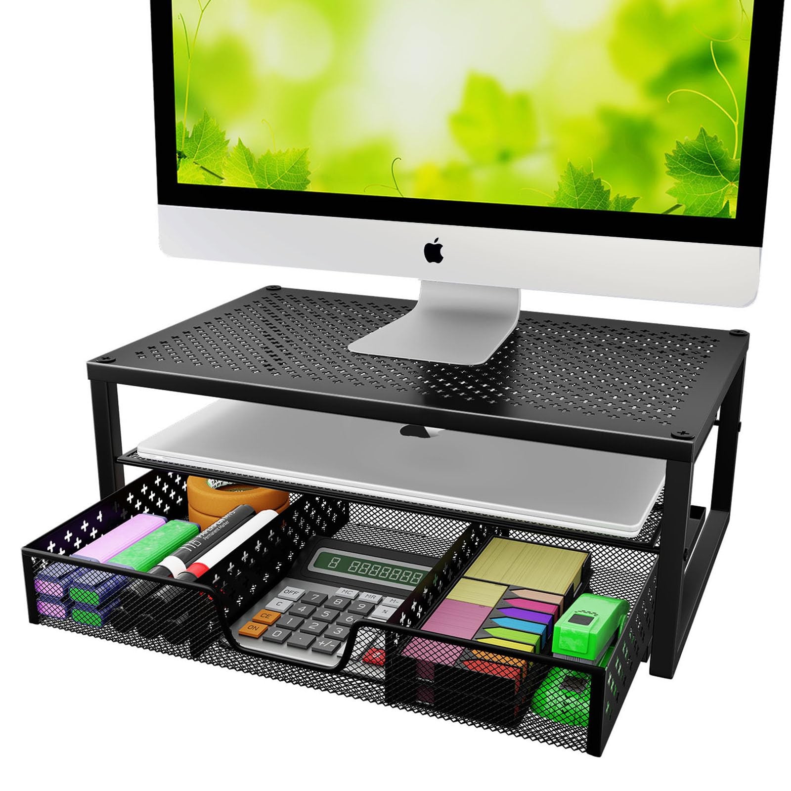 Simple Trending Metal Monitor Stand Riser and Computer Desk Organizer