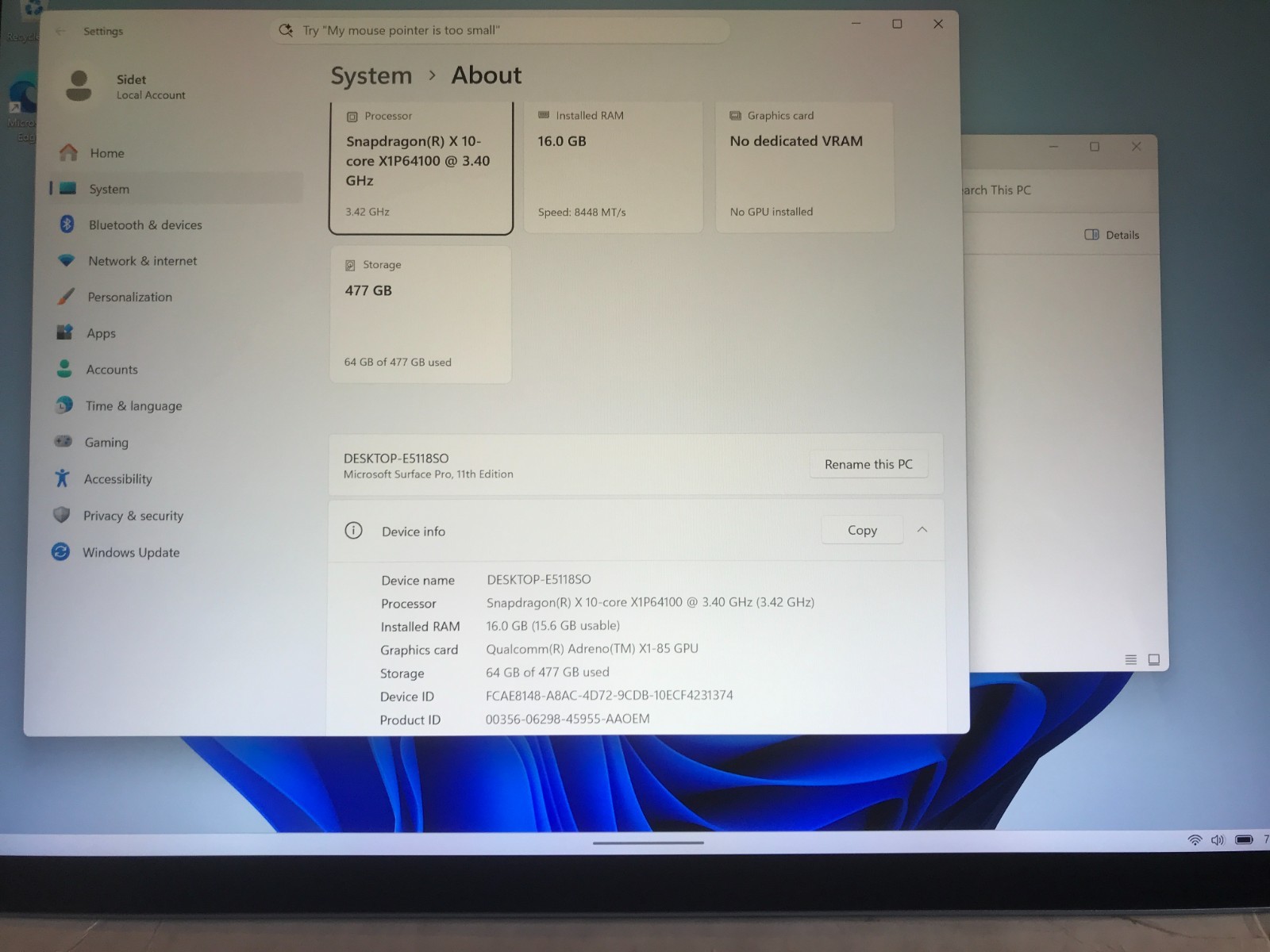 Microsoft Surface Pro 11 13" Snapdragon X Plus 16G 512GB  W11H Tablet Blue #53