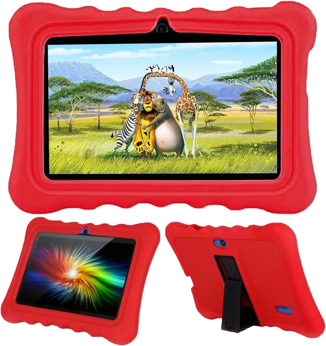 Vibrant Red 7-Inch Silicone Case with Kickstand for Kids Tablets - Heavy Duty