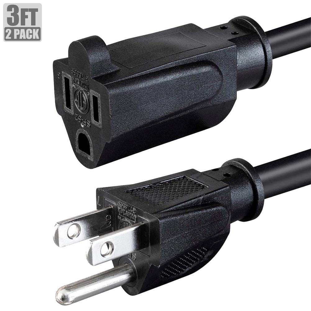 2 Pcs 3FT 14/3 Power Cord Cable Extension NEMA 5-15P Male to 5-15R Female 14AWG