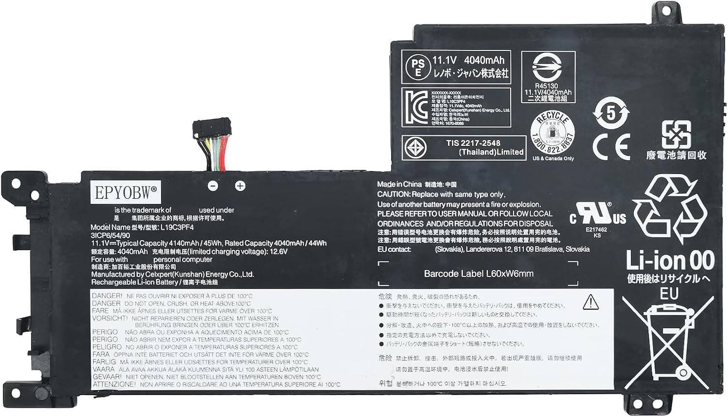 L19C3PF4 Laptop Battery 45Wh L19D3PF3 SB10W86951 5B10W86959 Compatible