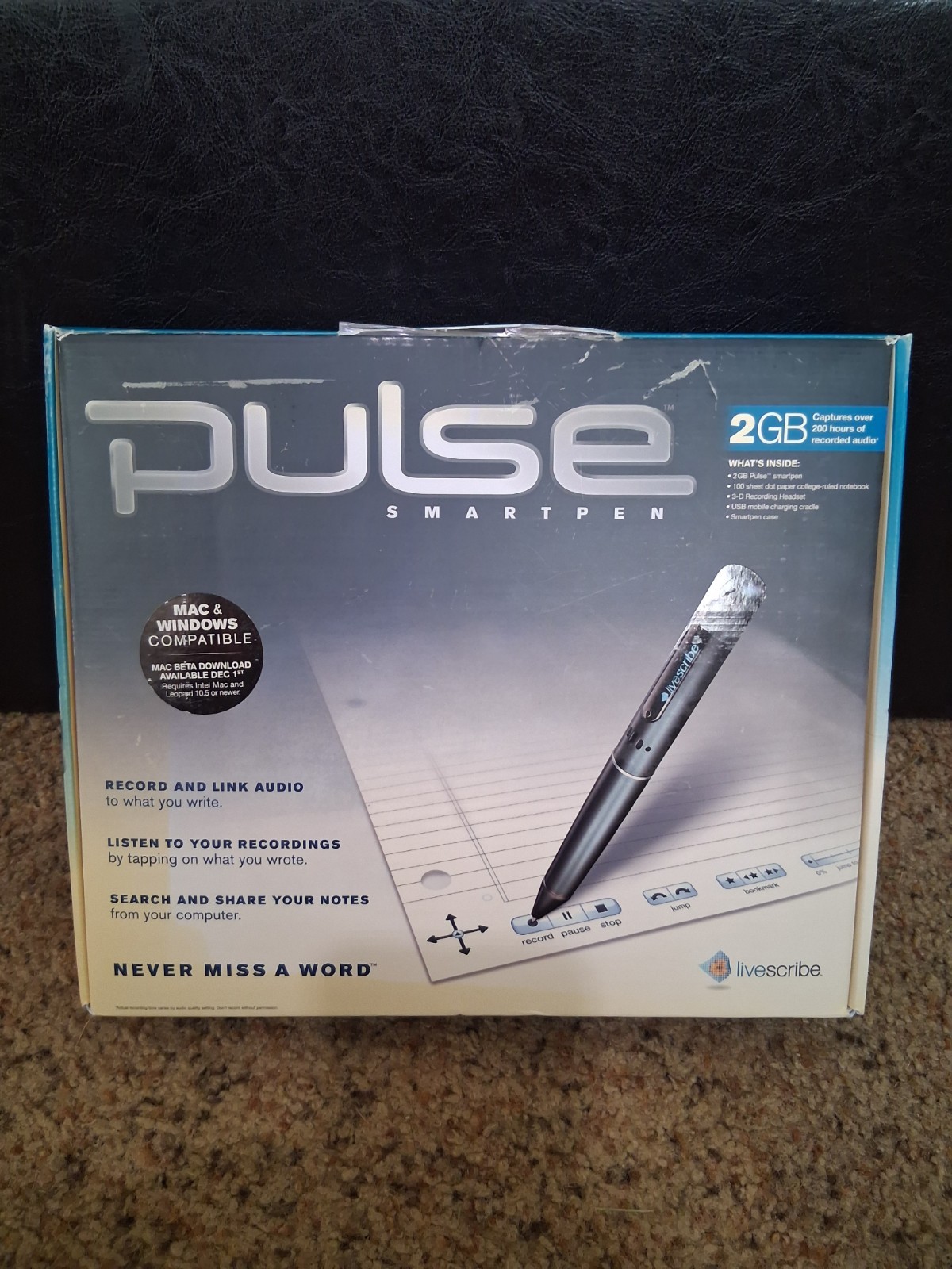 PULSE Smartpen 2GB Livescribe Records 200 Hours of Audio OPEN BOX 