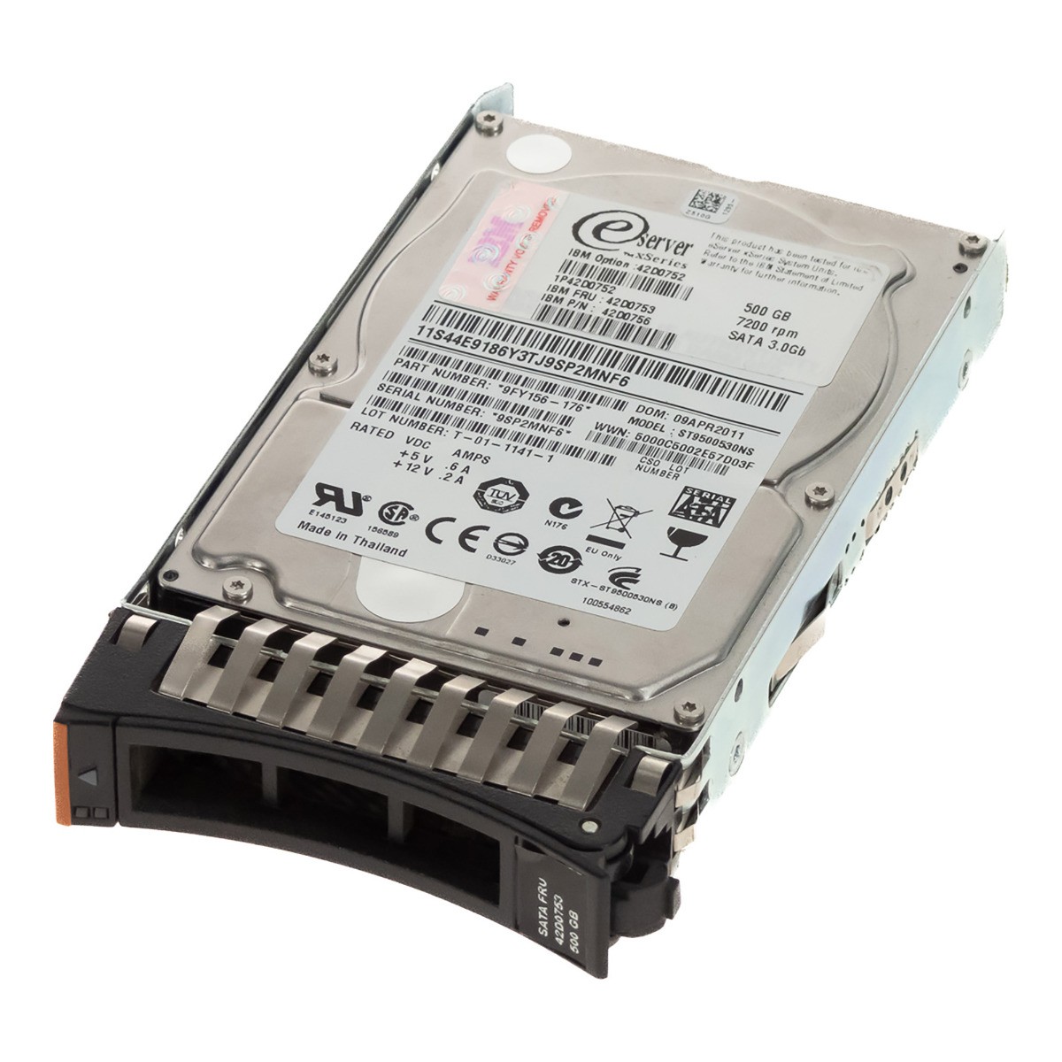 HARD DRIVE IBM 42D0753 42D0756 ST9500620NS 500GB 7.2K 32MB SATA III 2.5'' 