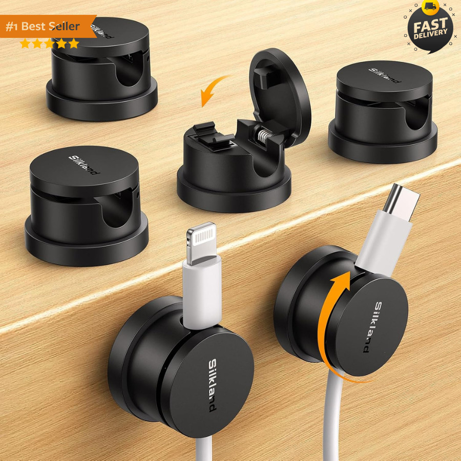 6 Pack Snap-Lock Cable Clips, 360° Rotatable Cord Holder for Desk | Anti-Pull-Ou