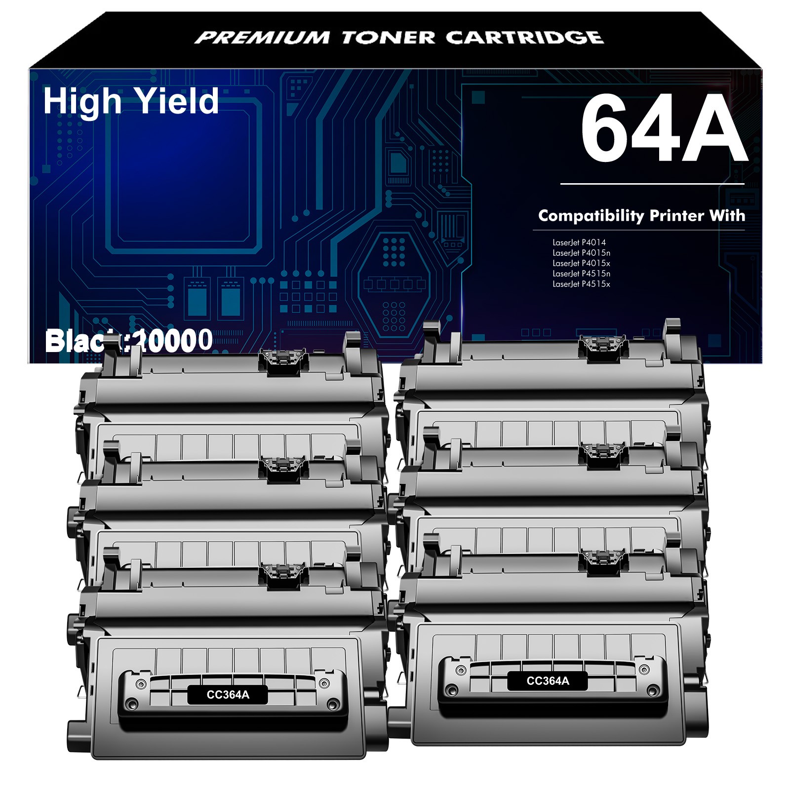 6 Pack 64A CC364A HY Toner Cartridge Compatible with HP LaserJet P4014dn P4515tn