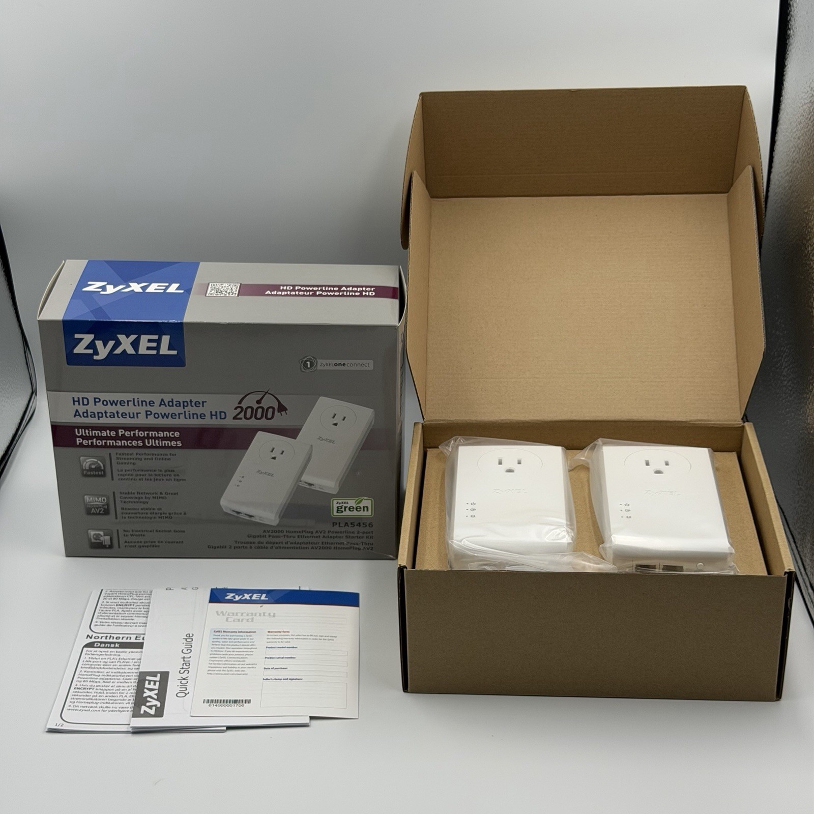ZyXEL 2000 Mbps HD Powerline Adapter 2-Port Gigabit - Model PLA5456 2 Units
