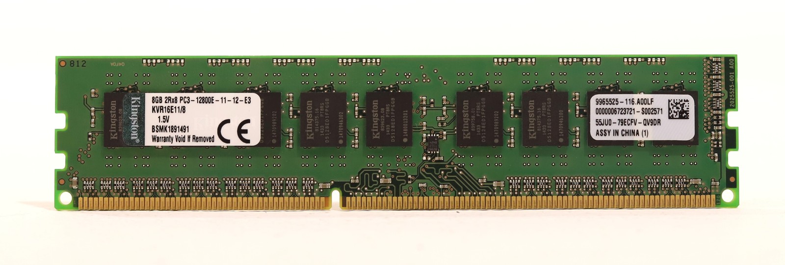 Kingston 8GB 2Rx8 PC3-12800E-11-12-E3 ECC Unbuffered Server Memory KVR16E11/8