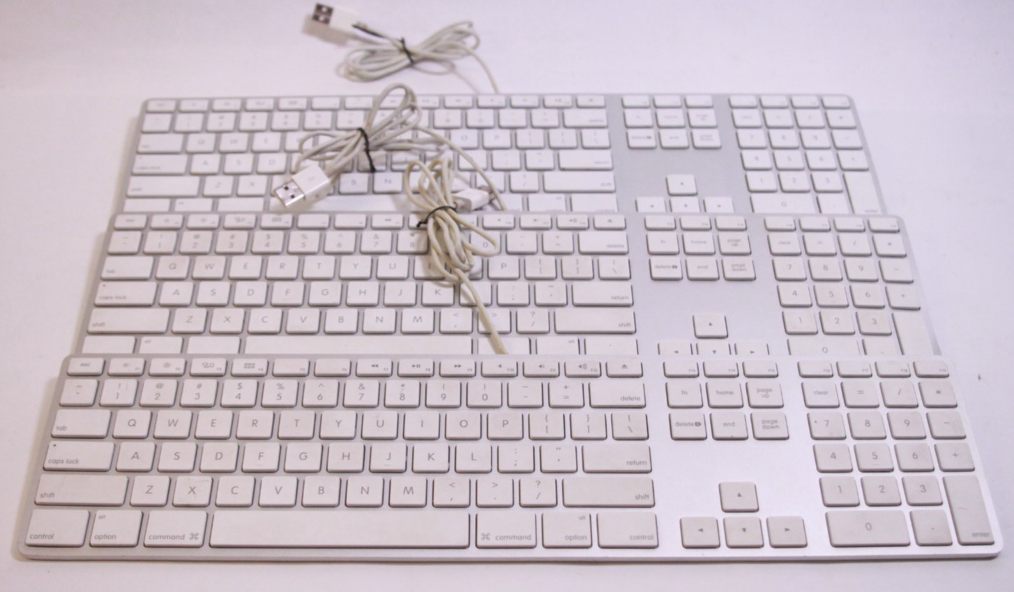 Lot of 3 Apple A1243 Keyboards Wired Slim Aluminum Ultrathin w/NumPad