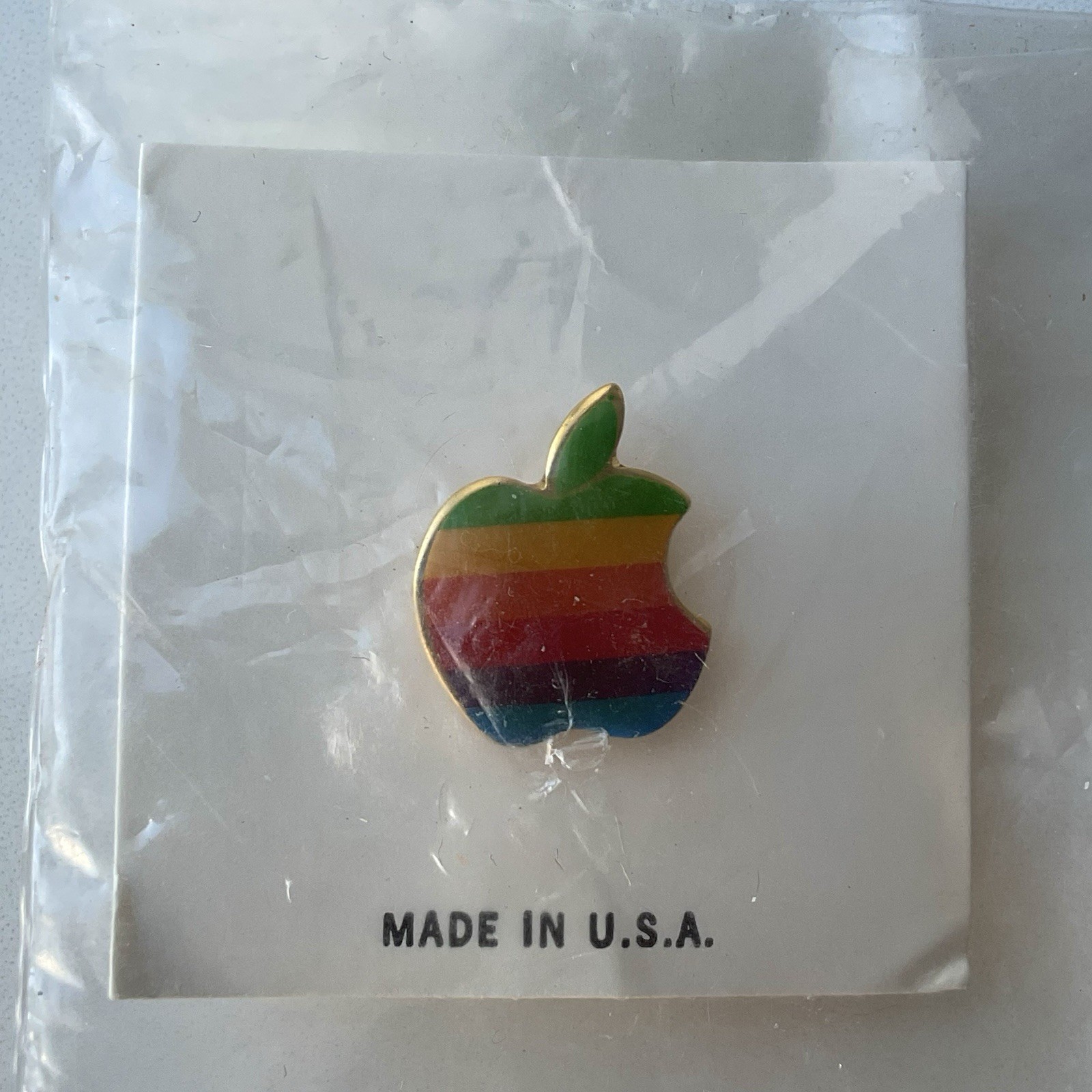 Vintage 1980s Rainbow Apple Logo Lapel Pin NOS Sealed Made in USA 