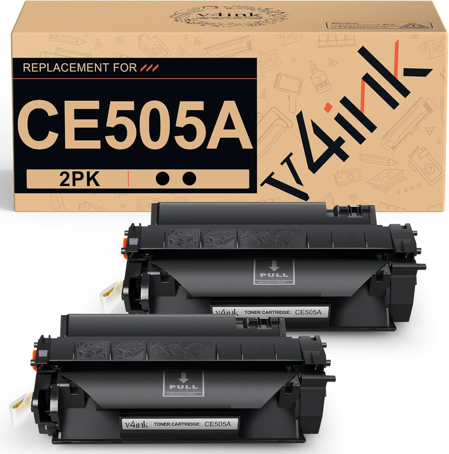 v4ink 2PK CE505A Toner Cartridge Compatible Replacement for HP 05A Toner Cartrid