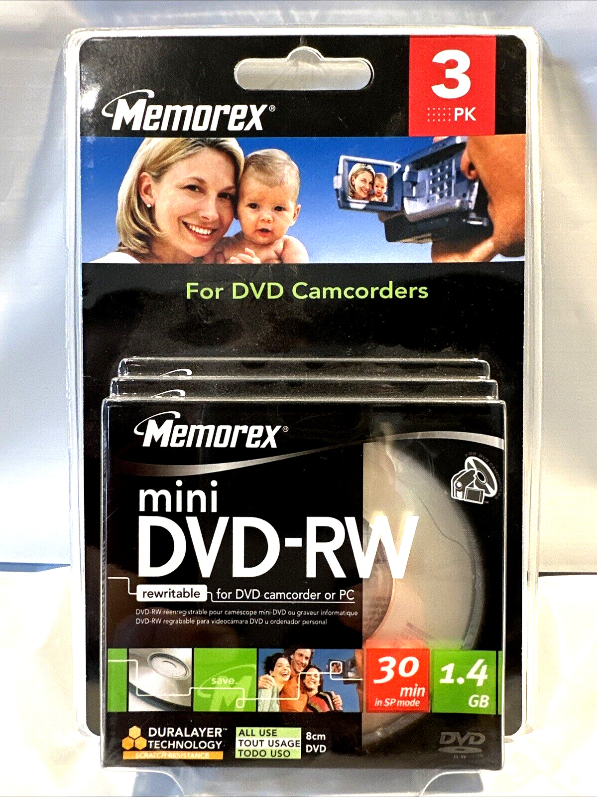 Memorex 3-Pack 2x Mini DVD-RW Discs with Cases 1.4 GB - For DVD Camcorders or PC