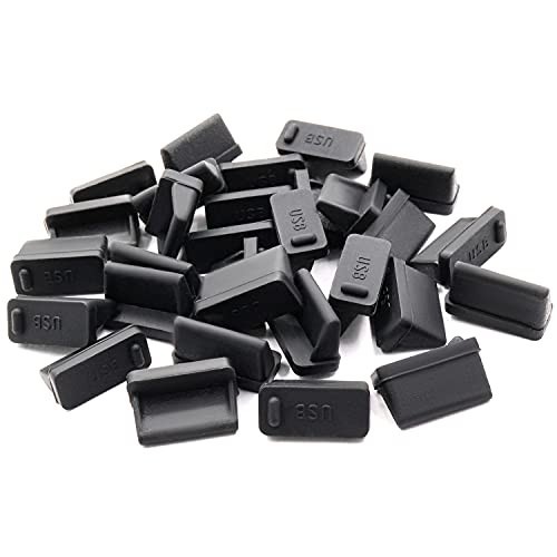 30 Silicone USB Port Covers Dust Protectors for Female End - Black