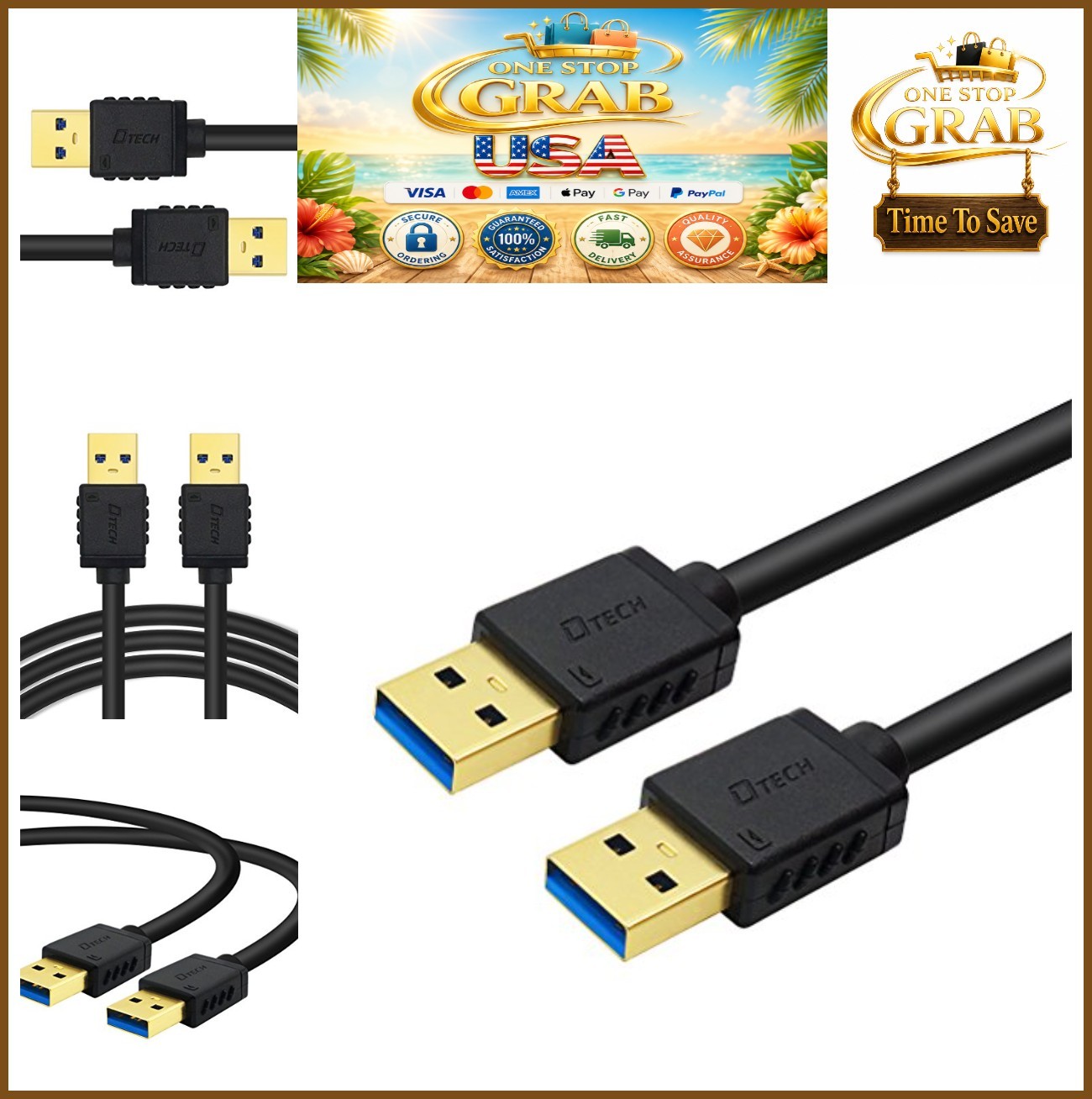 USB 3.0 Cable Type A Male to Male 3ft 5Gbps Gold Plated Data Transfer Black Cord
