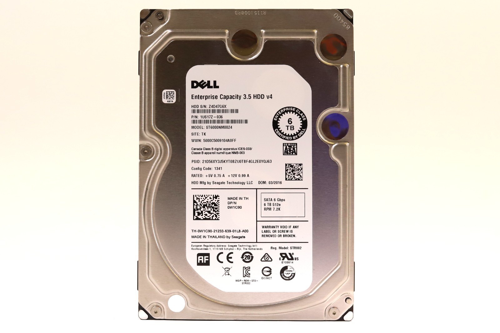 Dell ST6000NM0024 6TB 3.5" 6Gb/s 7.2K RPM SATA HDD Dell P/N: 0W1C90 Tested