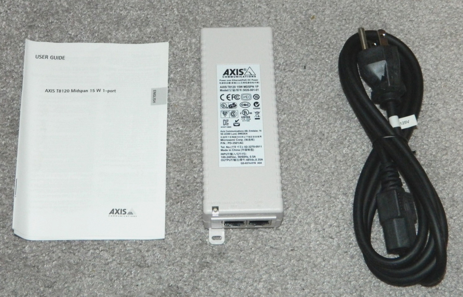 NEW AXIS Communications T8120 Midspan 15W 1-port POE Injector Model 5026-204