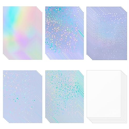 36 Sheets Holographic Sticker Paper rainbow,clear,stars,glitter,gem,sand stars