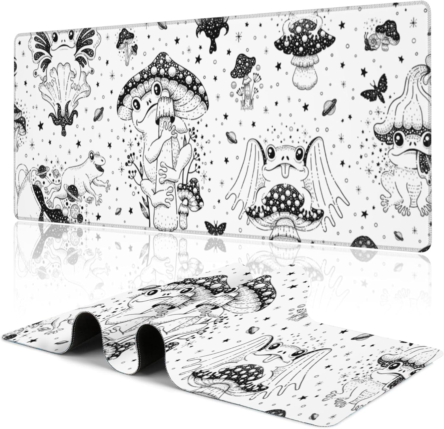 Cute Frog Mushroom Gaming Mouse Pad,Kawaii Desk Mat,31.5"X15.7" Large Desk Pad w