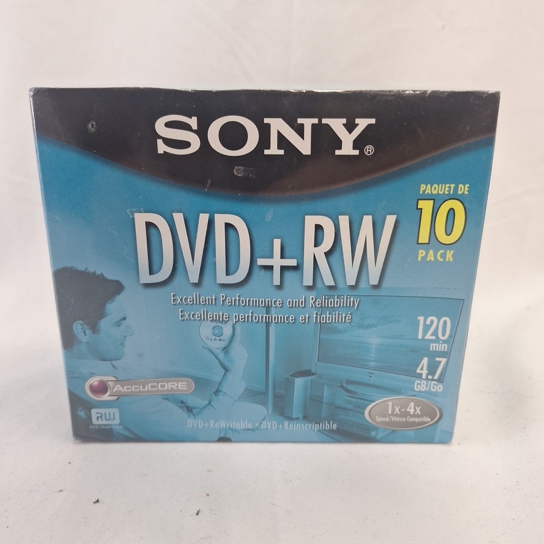 NEW SEALED Sony DVD + RW 10 Pack Rewriteable DVD Discs 4.7GB 120 Minutes