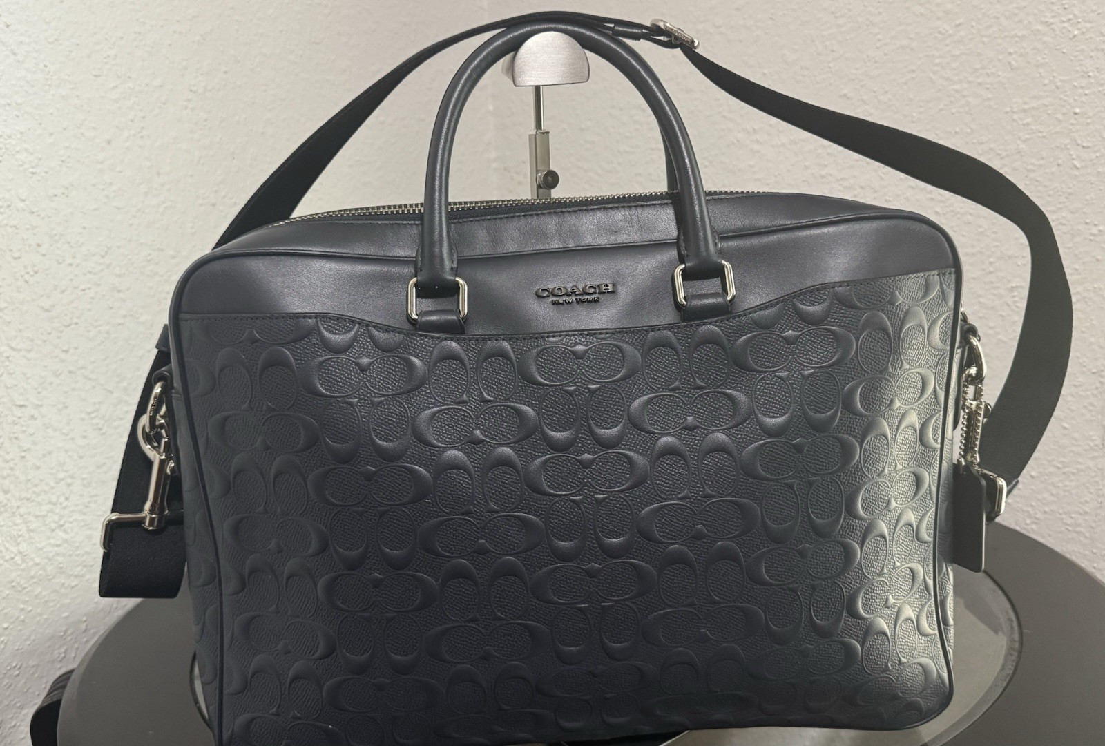 Coach  Becket Navy Blue Embossed briefcase 
