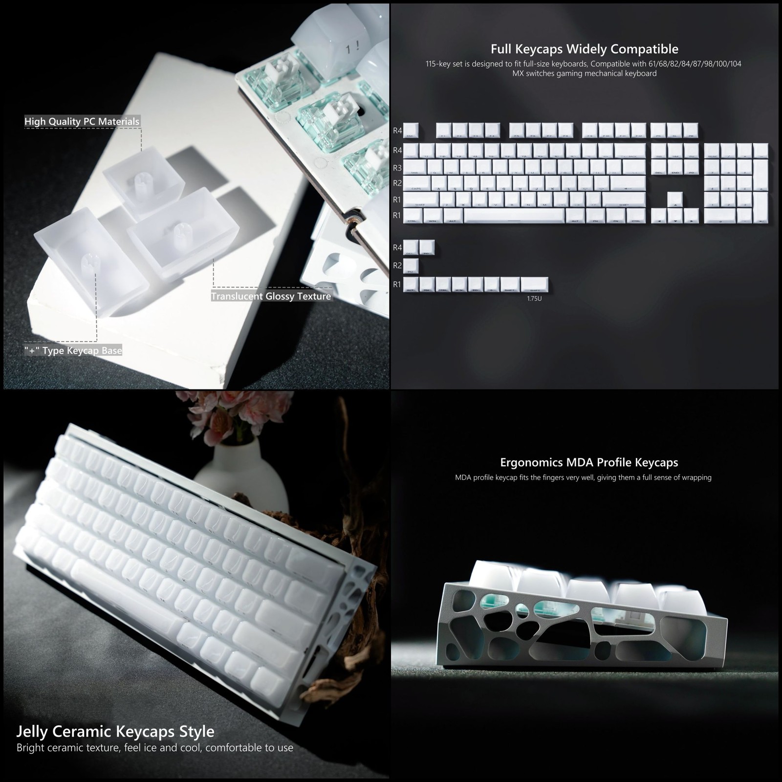 Womier Jelly Keycaps Ceramic Transparent Side Printed MDA - Mechanical Keyboard.
