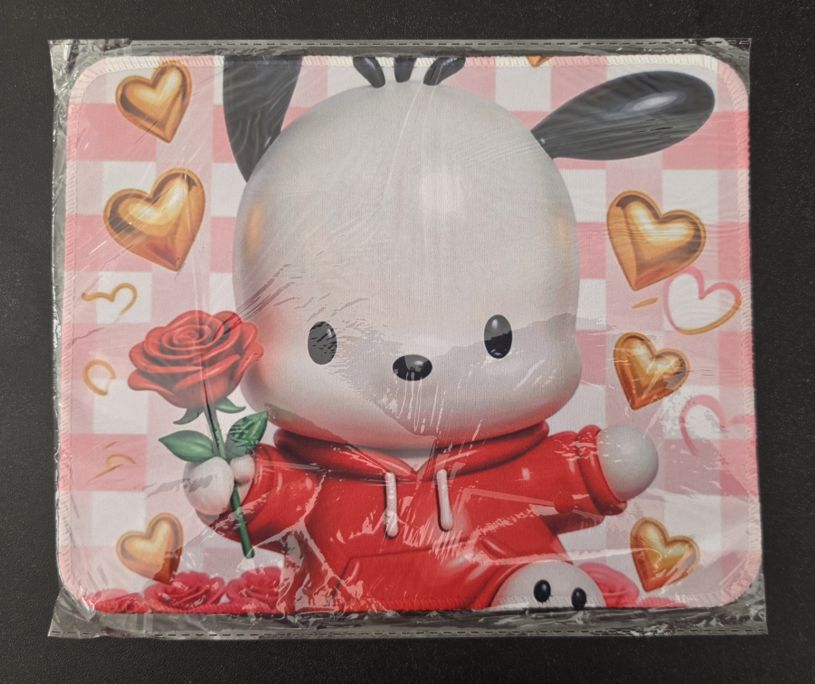 Cute Cartoon Bunny Pink White Red Gold Hearts Pictorial Mouse Pad