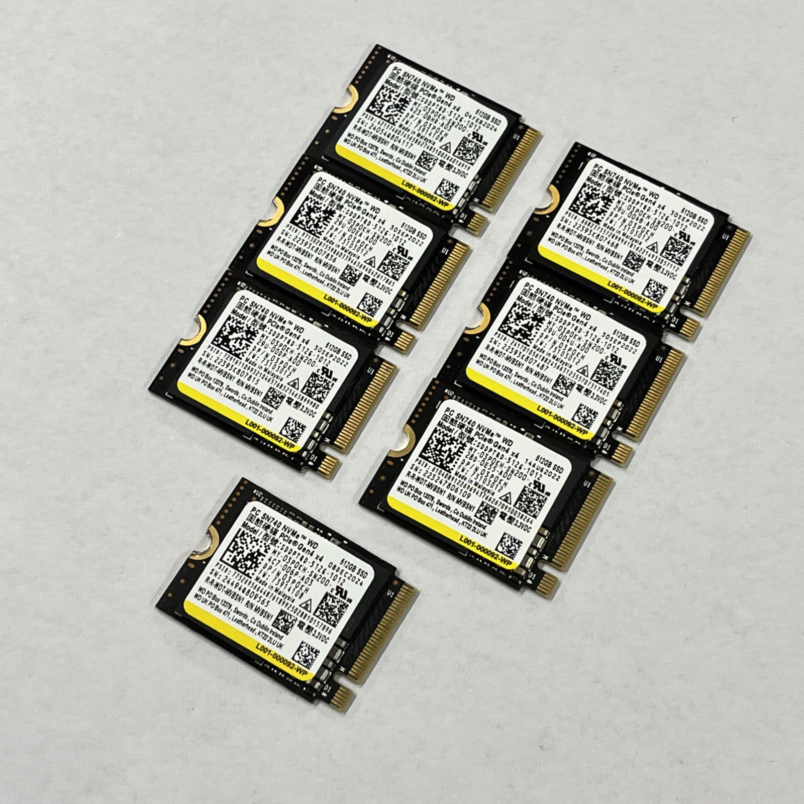 LOT OF 7x - 512GB Western Digital SN740 NVMe M.2 2230 SSD (SDDPTQD-512G-1012)