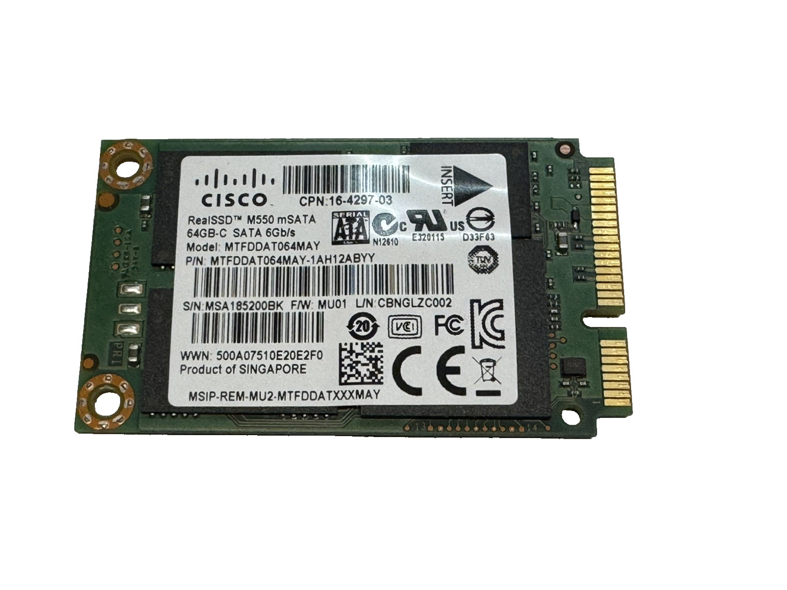 Cisco RealSSD M550 64GB mSATA SATA III Internal SSD MTFDDAT064MAY