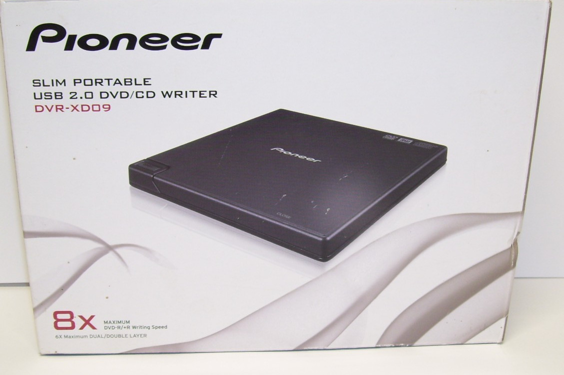 Pioneer DVR-XD09 Slim Portable USB 2.0 8x External DVD/CD Writer Drive Black NEW