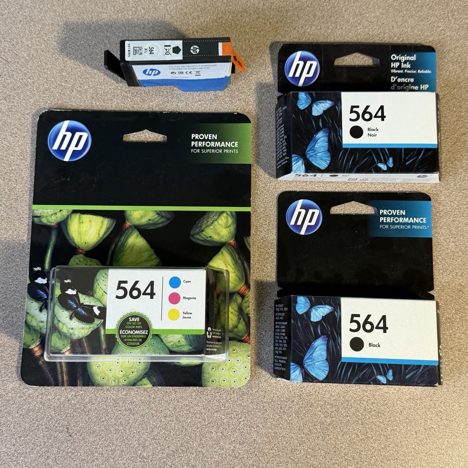 Lof of 6 New  HP 564 Black X3 & HP 564 Color Ink Cartridges 564XL Expired