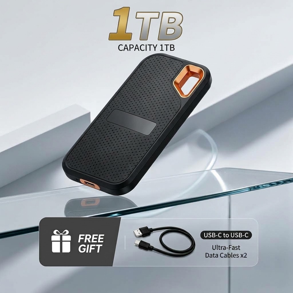 1TB/2TB Portable External Hard Drive – High Speed USB-C Storage for Laptop/PC